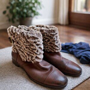 UGG Women's 8 INEZ Brown Leather Waterproof Shearling Ankle Boots Excellent